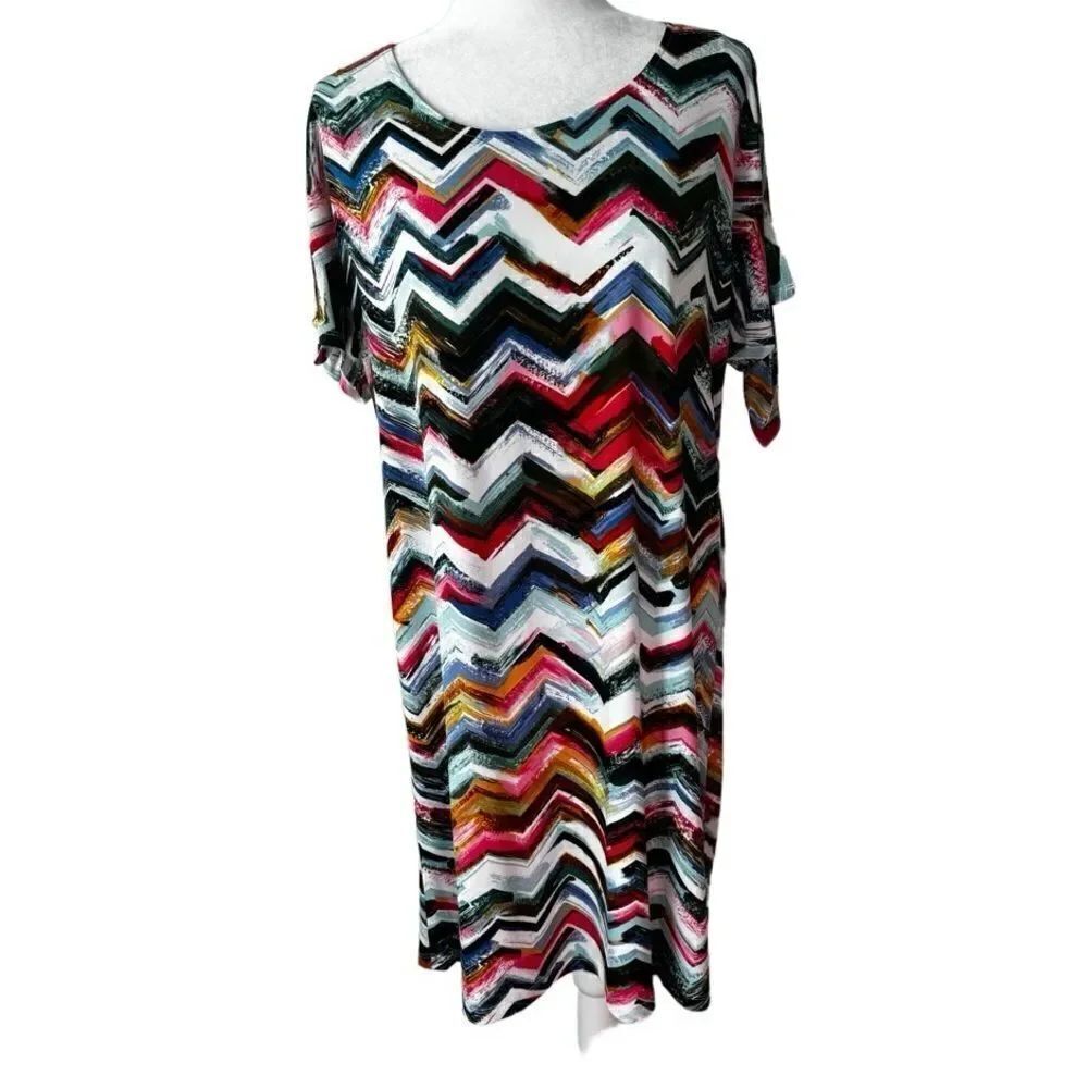 Ronni Nicole Shift Dress Zig Zag Colorful Print SZ 12